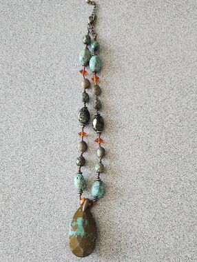 Turquoise & Amber Teardrop Pendant Necklace - Women Jewelry